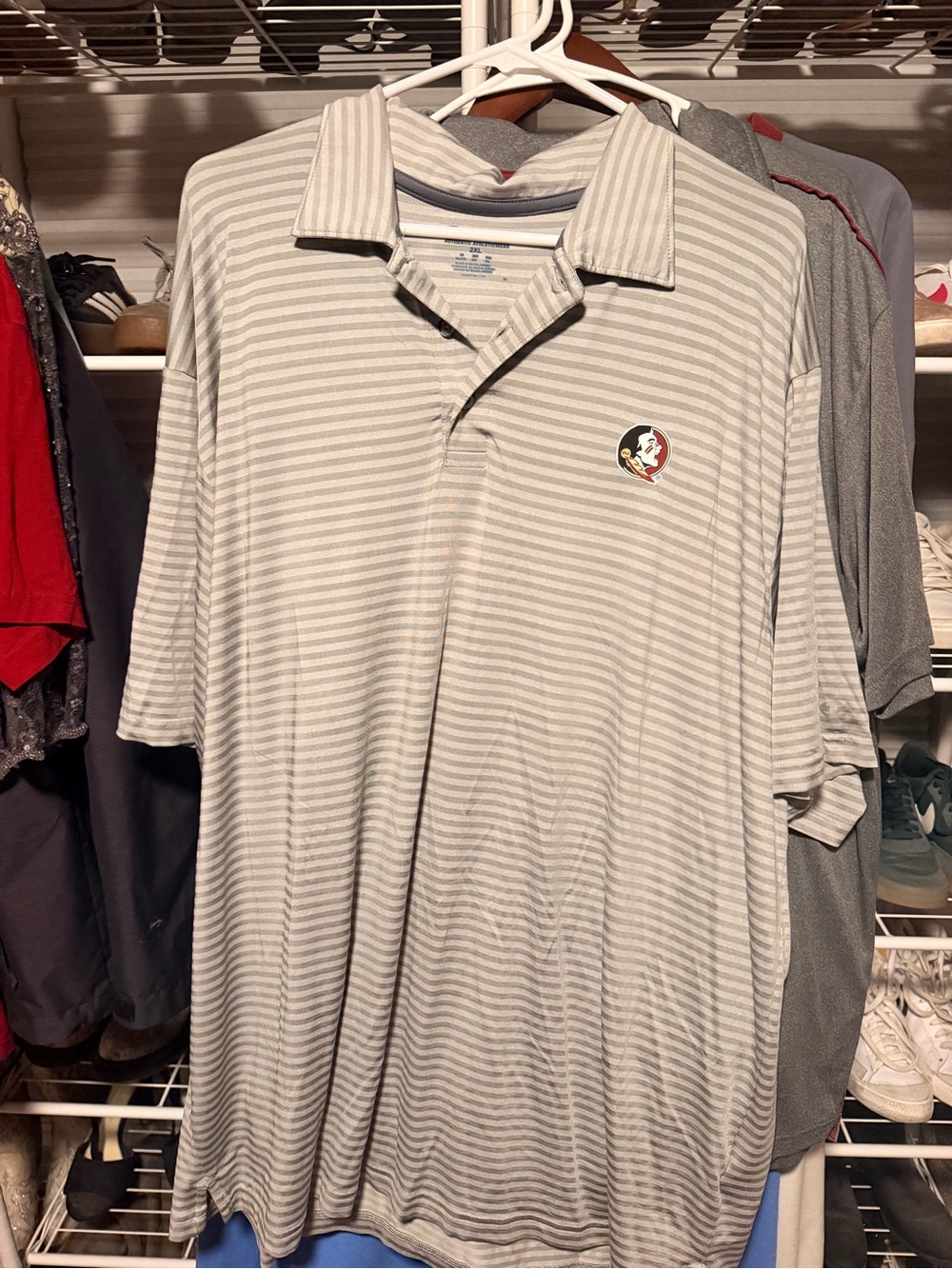 Champion Light Gray Striped Polo with Small Crest